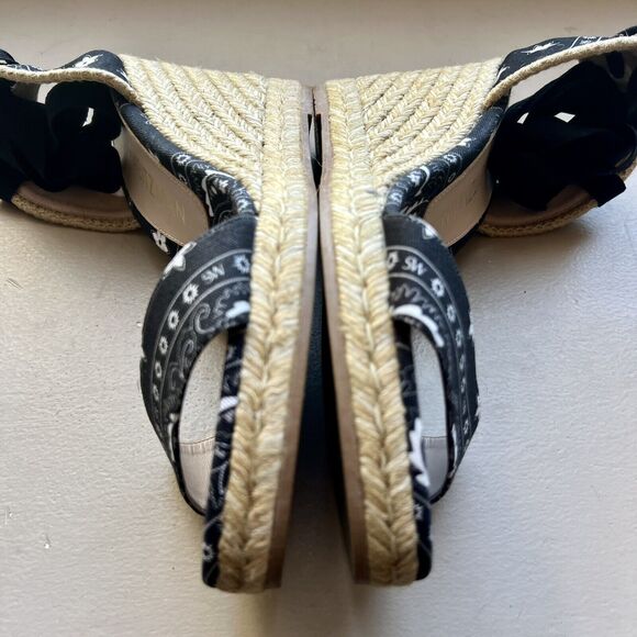 Stuart Weitzman Illeana Black Paisley Bandana Print Espadrille Sandal Women 8.5 - Picture 14 of 16